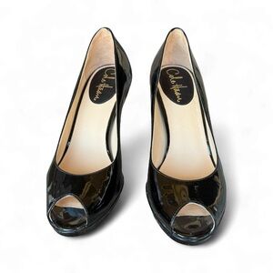 Cole Haan Glossy Black Peep Toe Heels